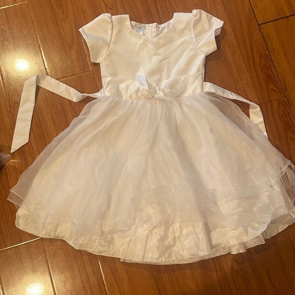 Girls white dress formal​ WEDDING CHURCH FLUFF SIZE 7 GIRLS​​​​​​​​